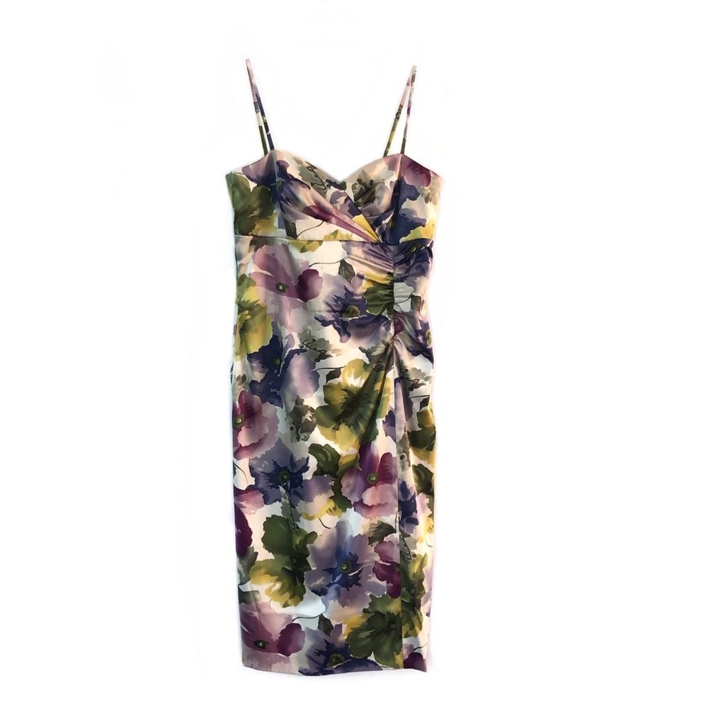 Donna Rico Floral Watercolor Colorful Evening Sheath Cocktail Pretty Dress EUC 6